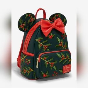 Loungefly Disney Minnie Mouse Holly Embroidered Backpack - Black and Red NWT
